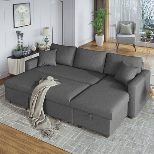 Boom L Shaped Convertible Sofa Bed Grey 210X150X75Cm