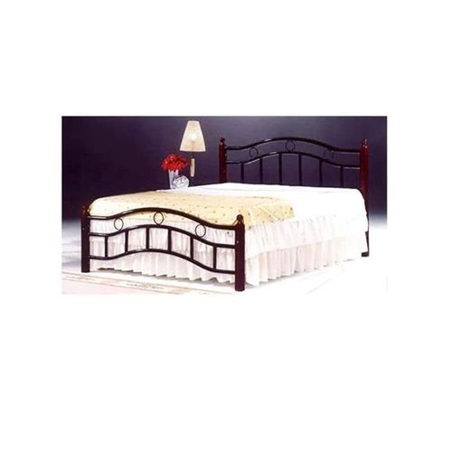 Wooden Steel King Size Bed Cherry Brown Legs 180 X 190 Cm