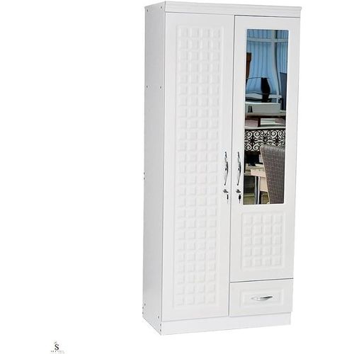 2 DOOR Wooden Wardrobe Cabinet Cupboard Engineered Wood Perfect Modern Stylish Heavy Duty With Mirror
