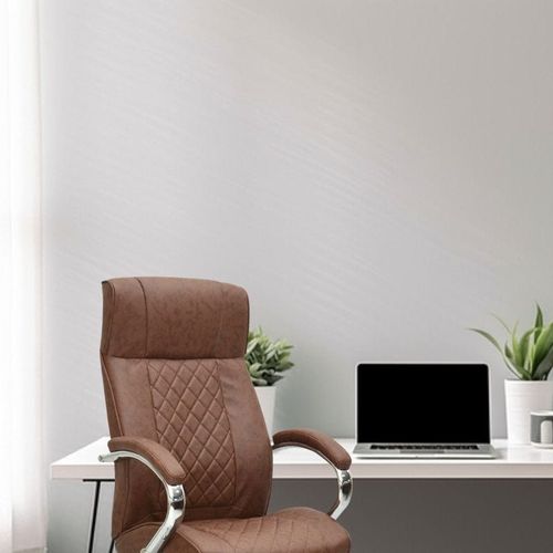 Executive Office Chair, Ergonomic Office Chair, Contoured And Height Adjustable Leather Seat, High Back, Chrome Arms And Tilt Lock Lever, Brown Color