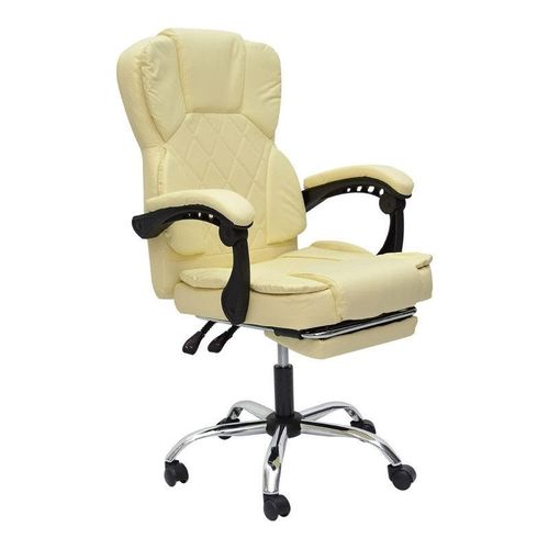 Premium Leatherette Office Chair, High Back Ergonomic Home Executive Chair with Spacious Cushion Seat, Footrest & Heavy Duty  Off White Color