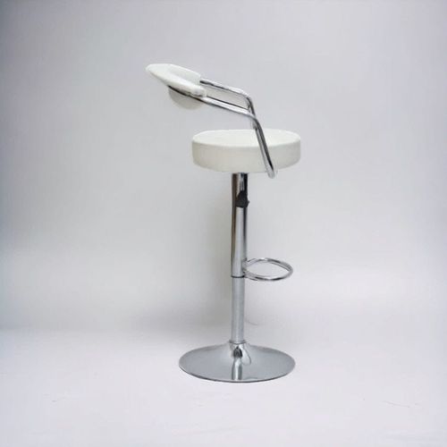 Premium White Pu Leather Bar Stools, Adjustable Counter Height Swivel Barstools with Low Back with footrest, and Swivel 360 with Premium Silver Base for Kitchen, Island, Pub, Dining Room, Bar, Cafe, One piece