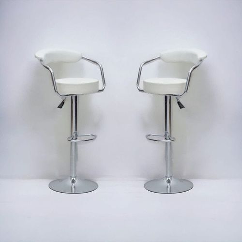 Premium White Pu Leather Bar Stools, Adjustable Counter Height Swivel Barstools with Low Back with footrest, and Swivel 360 with Premium Silver Base for Kitchen, Island, Pub, Dining Room, Bar, Cafe, One piece