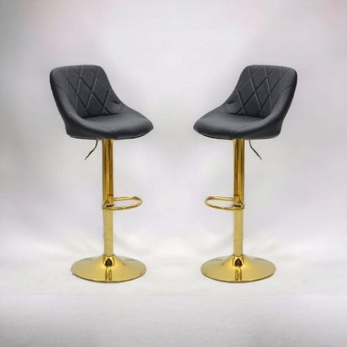 Premium Black Pu Leather Bar Stools, Adjustable Counter Height Swivel Barstools with Low Back with footrest, and Swivel 360 with Premium Gold Base for Kitchen, Island, Pub, Dining Room, Bar, Cafe, Set of 2 pieces