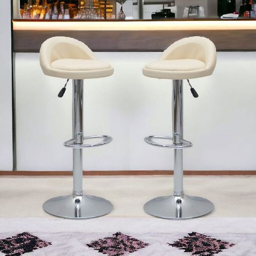 Premium White Pu Leather Bar Stools, Adjustable Counter Height Swivel Barstools with Low Back with footrest, and Swivel 360 with Premium  Base for Kitchen, Island, Pub, Dining Room, Bar, Cafe, Set of 2 pieces