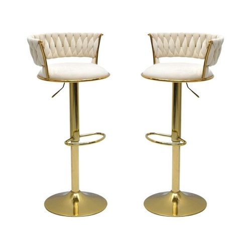 Premium White Pu Leather Bar Stools, Adjustable Counter Height Swivel Barstools with Low Back with footrest, and Swivel 360 with Premium Gold Base for Kitchen, Island, Pub, Dining Room, Bar, Cafe, One piece