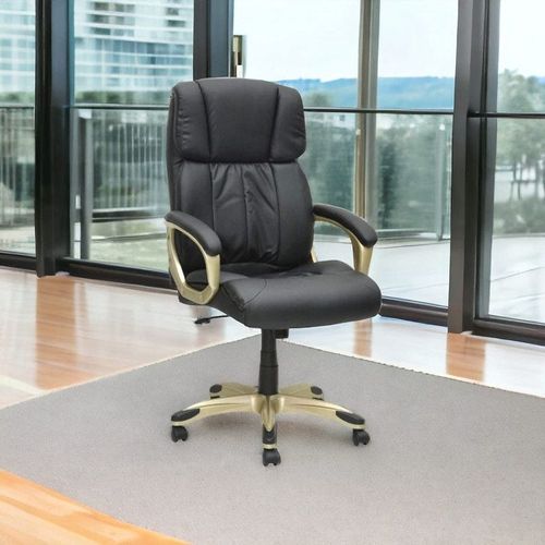 High Back Office Chair with Adjustable Arms, PU Bonded Leather Computer Executive Chairs Big and Tall Swivel Ergonomic Adjustable Tilt Angle, Wide Thick Seat,  BLACK