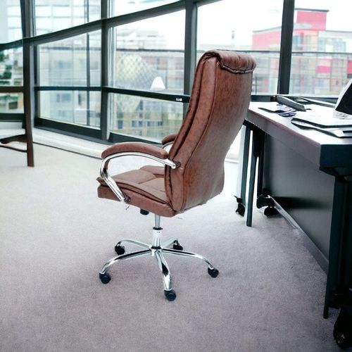 Office Chair With High Back Large Seat And Desk Chair Tilt Function Executive Swivel Computer Chair Pu BROWN