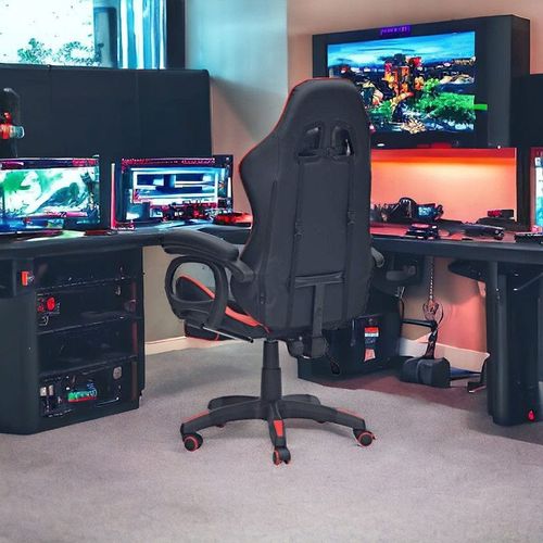 Racing Gaming Chair, Adjustable Office Chair With Footrest, Ergonomic Design, Computer Chair, Desk Chair Tilt Mechanism, Headrest, Lumbar Support, 150 Kg Weight Capacity, Black And Red