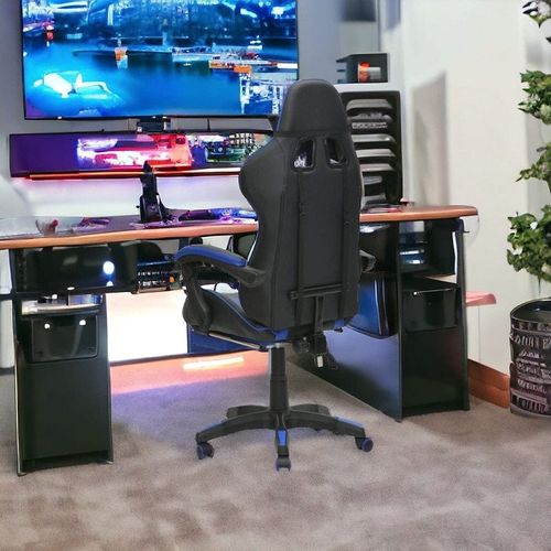 Racing Gaming Chair, Adjustable Office Chair With Footrest, Ergonomic Design, Computer Chair, Desk Chair Tilt Mechanism, Headrest, Lumbar Support, 150 Kg Weight Capacity, BLUE and BLACK
