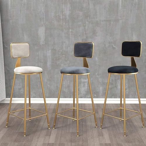QJY Bar Counter Stool With Gold Metal Legs - White