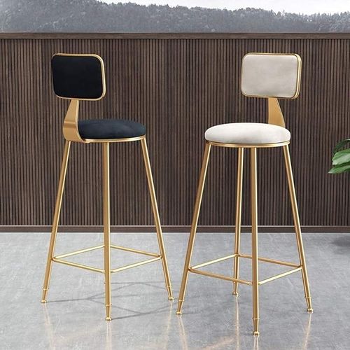 QJY Bar Counter Stool With Gold Metal Legs - White
