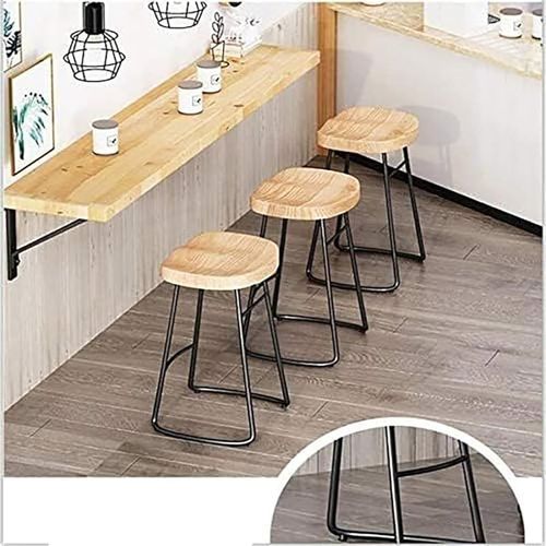 Angela Modern Wooden Bar Stool With Industrial Iron Legs - Brown