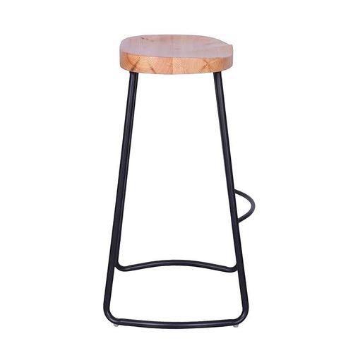 Angela Modern Wooden Bar Stool With Industrial Iron Legs - Brown