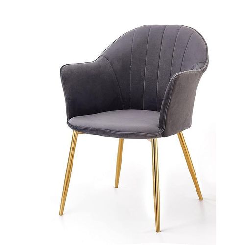Angela Velvet Dining Chair With Gold Legs - Dark Grey