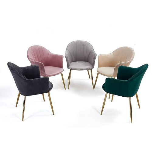 Angela Velvet Dining Chair With Gold Legs - Dark Grey