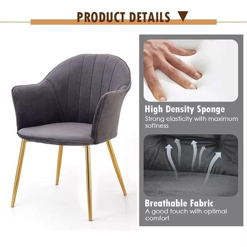 Angela Velvet Dining Chair With Gold Legs - Dark Grey
