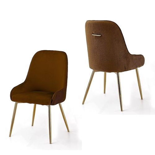 Angela Luxury Velvet Dining Chair With Golden Back Handle And Golden Legs - Brown