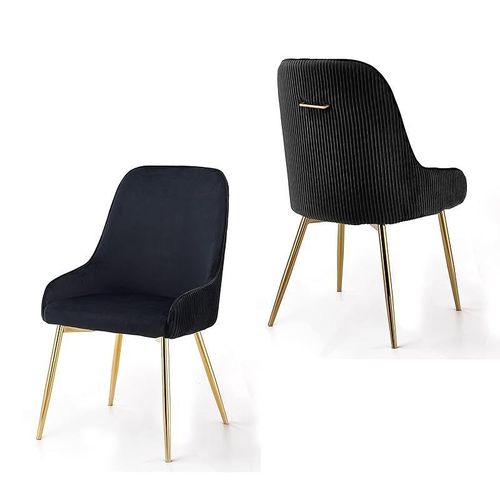 Angela Luxury Velvet Dining Chair With Golden Back Handle And Golden Legs - Black