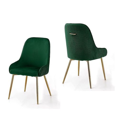 Angela Luxury Velvet Dining Chair With Golden Back Handle And Golden Legs - Green