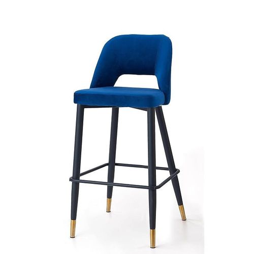Angela Modern Round High Bar Stool With Chrome Base - Blue