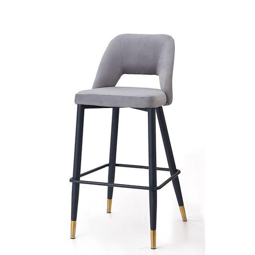 Angela Modern Round High Bar Stool With Chrome Base - Light Grey