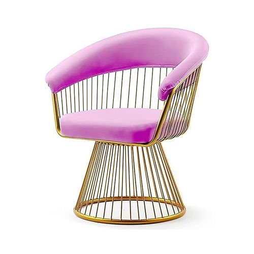 Angela Velvet Golden Metallic Swivel Rotating Arm Chair - Pink