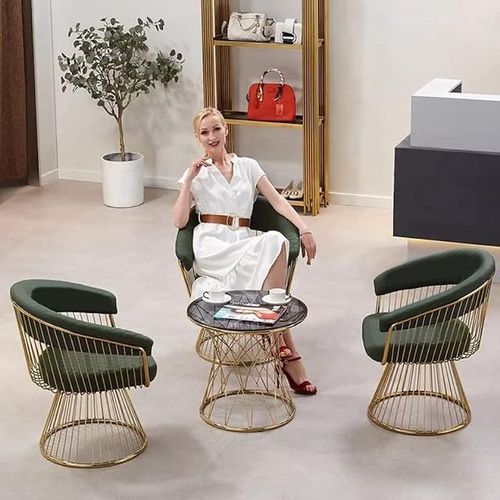 Angela Velvet Golden Metallic Swivel Rotating Arm Chair - Pink