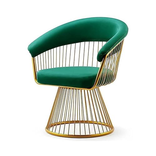 Angela Velvet Golden Metallic Swivel Rotating Arm Chair - Green