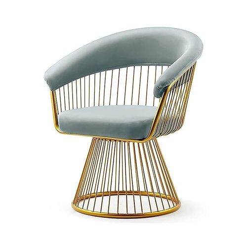 Angela Velvet Golden Metallic Swivel Rotating Arm Chair - Light Grey