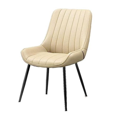 Angela PU Leather Chair Curved Design Home Dining Chair With Strong Metallic Legs - Beige