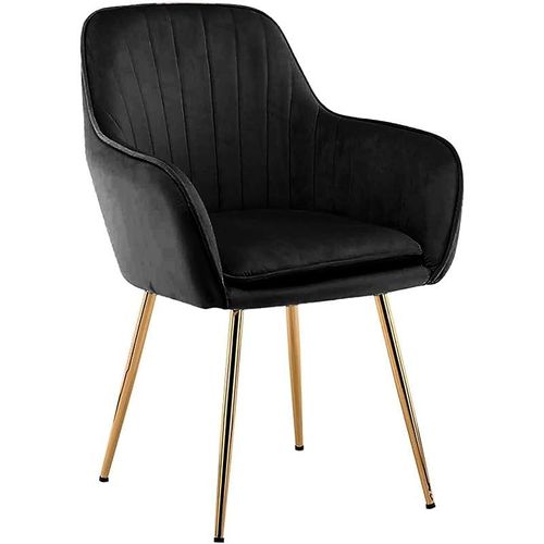 Angela Luxury Velvet Fabric Multipurpose Dining Chair With Gold Legs - Black