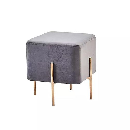 Angela Square Velvet Fabric Footstool Golden Metal Ottoman - Dark Grey