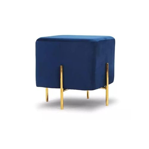 Angela Square Velvet Fabric Footstool Golden Metal Ottoman - Blue