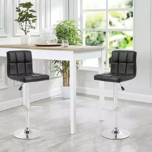 Angela PU Leather Swivel Adjustable Bar Stool With Back Rest - Black
