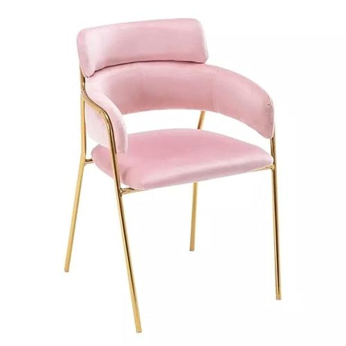 Angela Fancy Light Luxury Style Golden Metal Leg Dining Chair - Pink