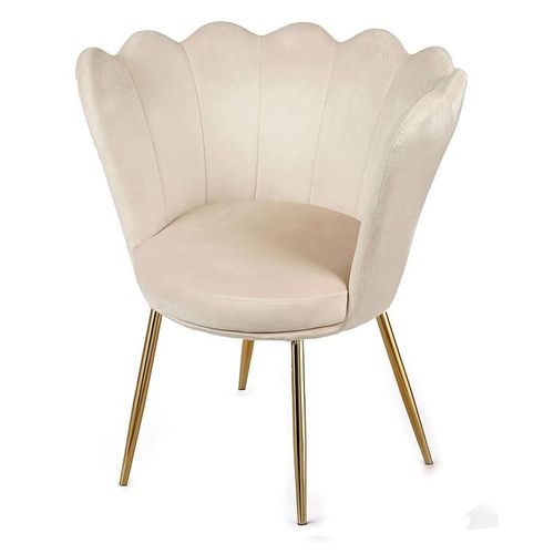 Angela Flower Design Velvet Visitors Living Room Chair - Beige