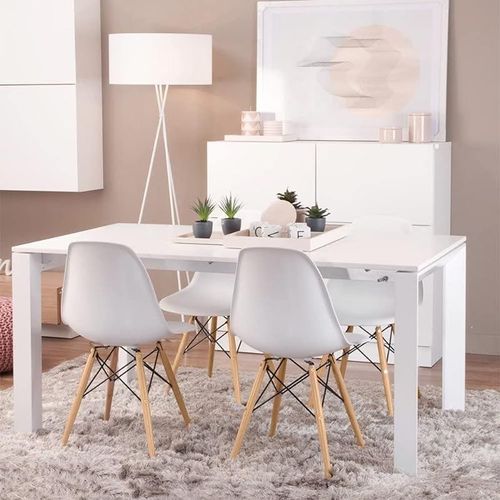 Modern Dining Chair With Wood Legs And Plastic Seat - White