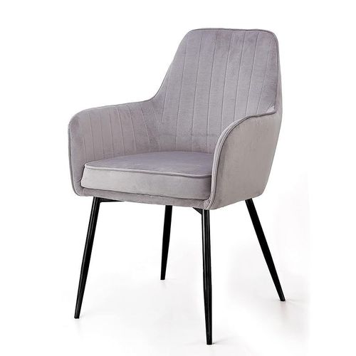 Angela Soft Velvet Seat And Back With Metal Legs Dining Armchair - Light Grey