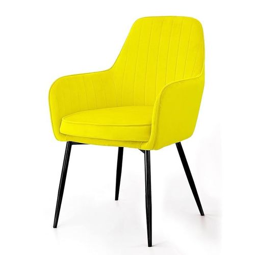Angela Soft Velvet Seat And Back With Metal Legs Dining Armchair - Yellow