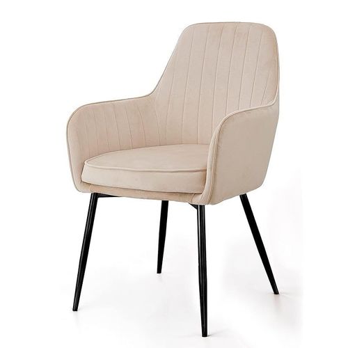 Angela Soft Velvet Seat And Back With Metal Legs Dining Armchair - Beige