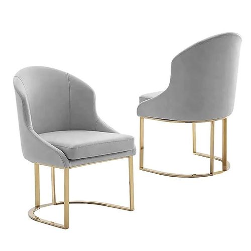 Angela Nordic Dining Chair Modern With Golden Metallic Frame Legs - Light Grey