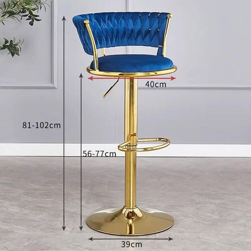 Angela Velvet 360 Rotating Adjustable Swivel Golden Metal High Bar Stool With Backrest - Green