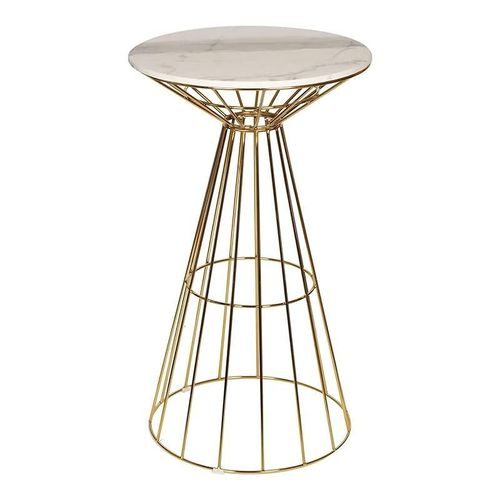 Angela Luxury Marble Bar Table With Golden Metal Round Base - White