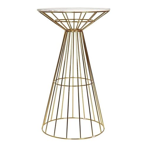 Angela Luxury Marble Bar Table With Golden Metal Round Base - White