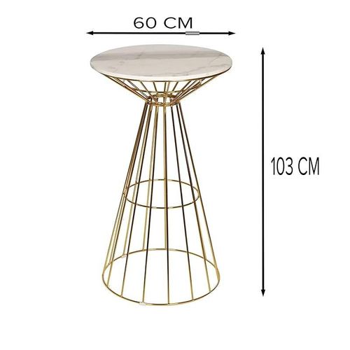 Angela Luxury Marble Bar Table With Golden Metal Round Base - White