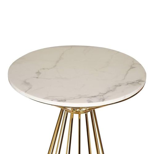 Angela Luxury Marble Bar Table With Golden Metal Round Base - White