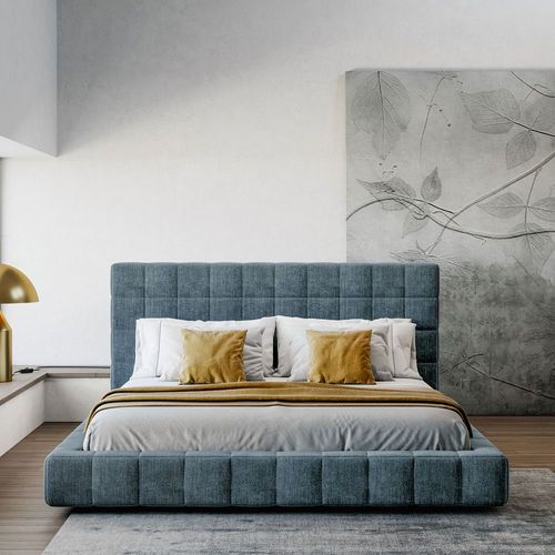 Square Patterned with High Headboard 160X200 Queen Bed