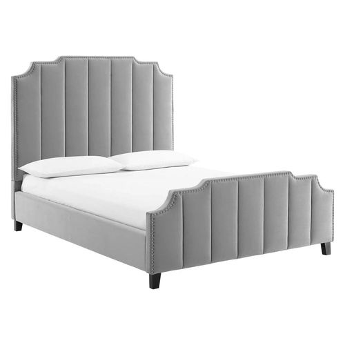 Lucille Performance Velvet Platform 160X200 Queen Bed Bluish Grey