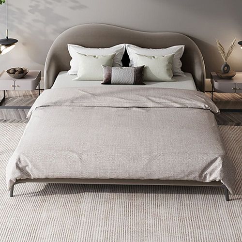 Curved Wingback Velvet Upholstered 160X200 Queen Bed-Grey